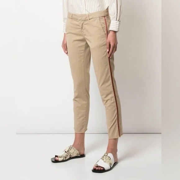Nili Lotan East Hampton Desert Sand Side Stripe Chino Pants Size 8 - Picture 1 of 16